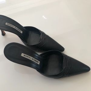 Manolo Blahnik Kitten Heel Black Slides